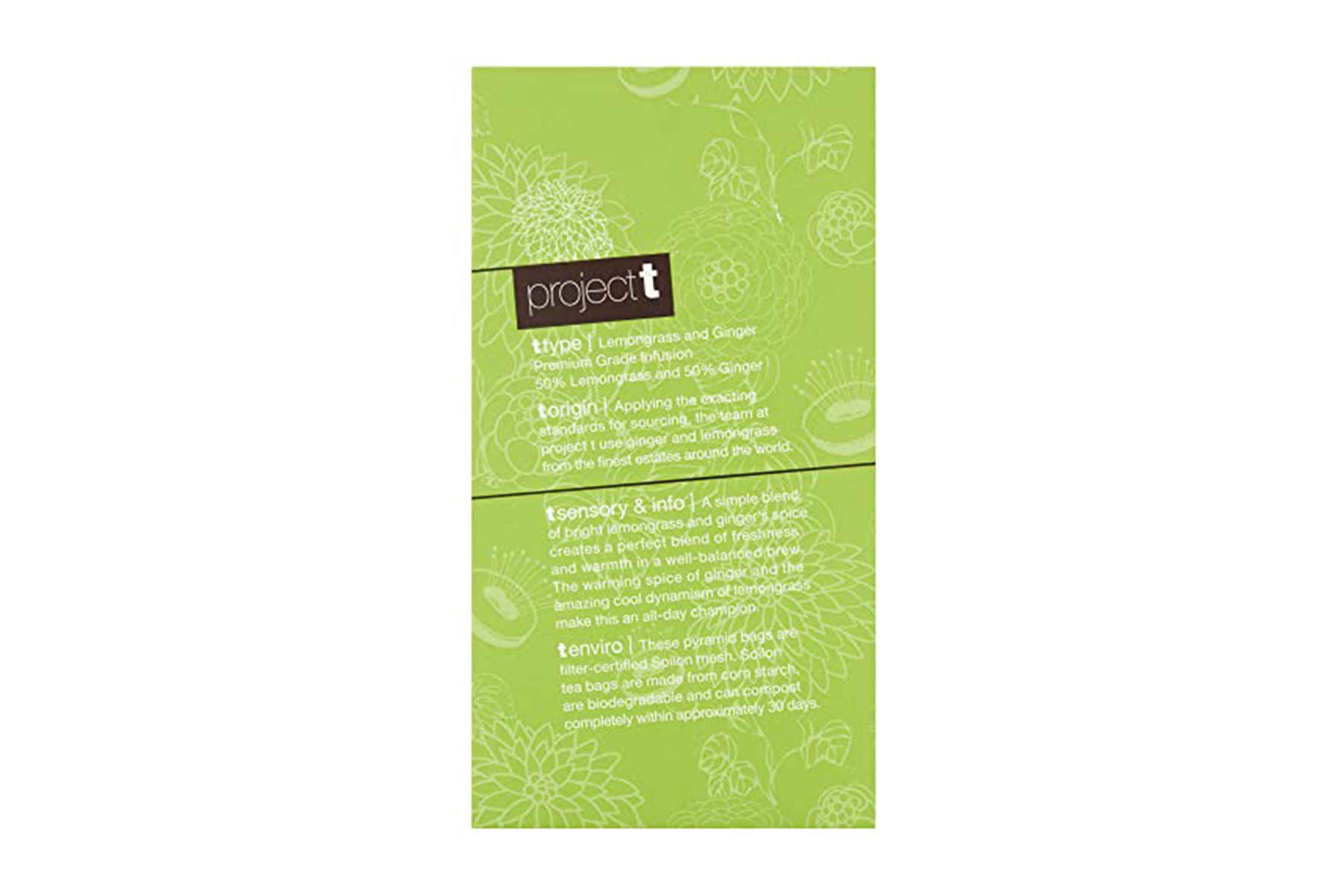 Project t lemongrass & Ginger tea back of pack
