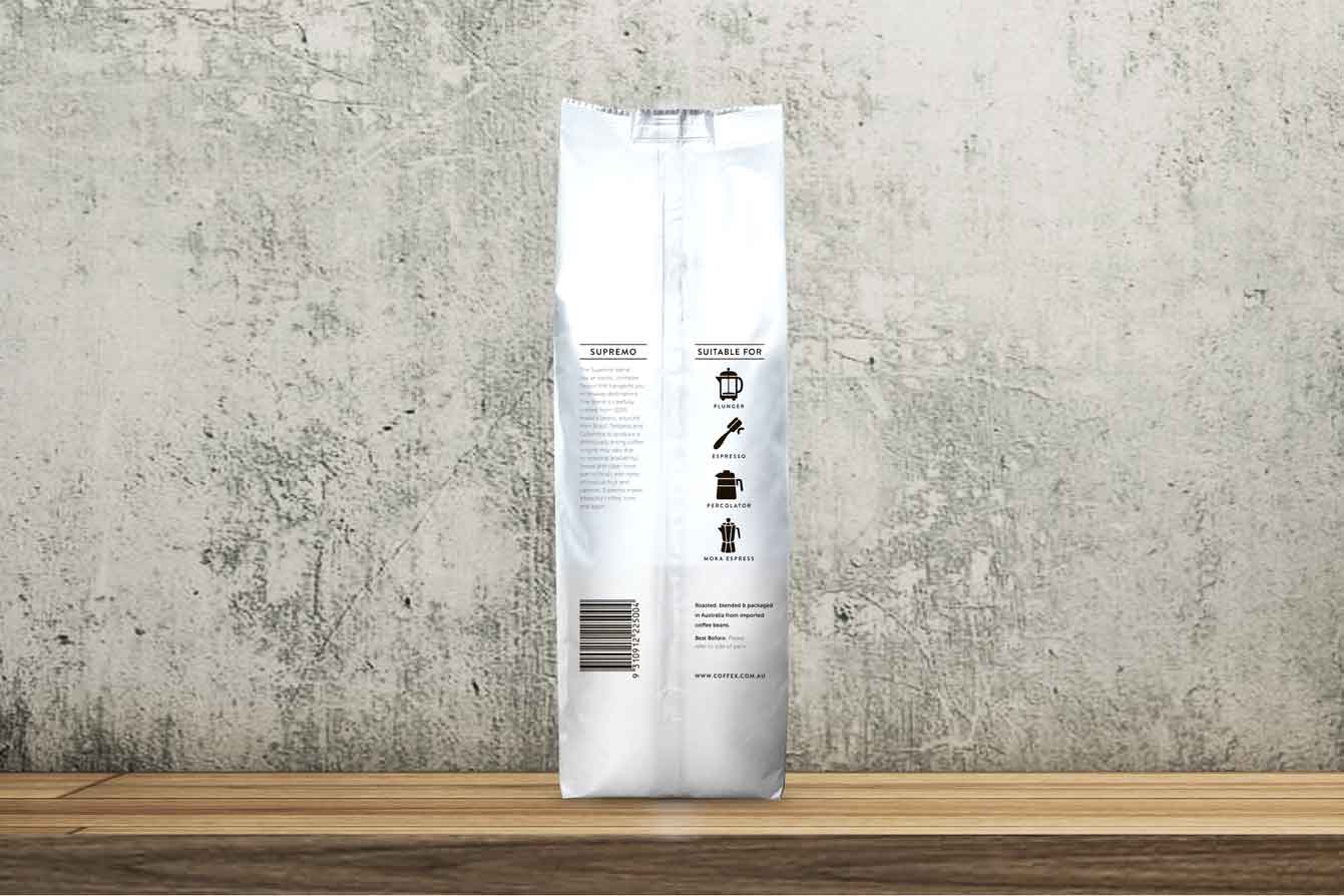 Coffex Supremo 500g back of pack