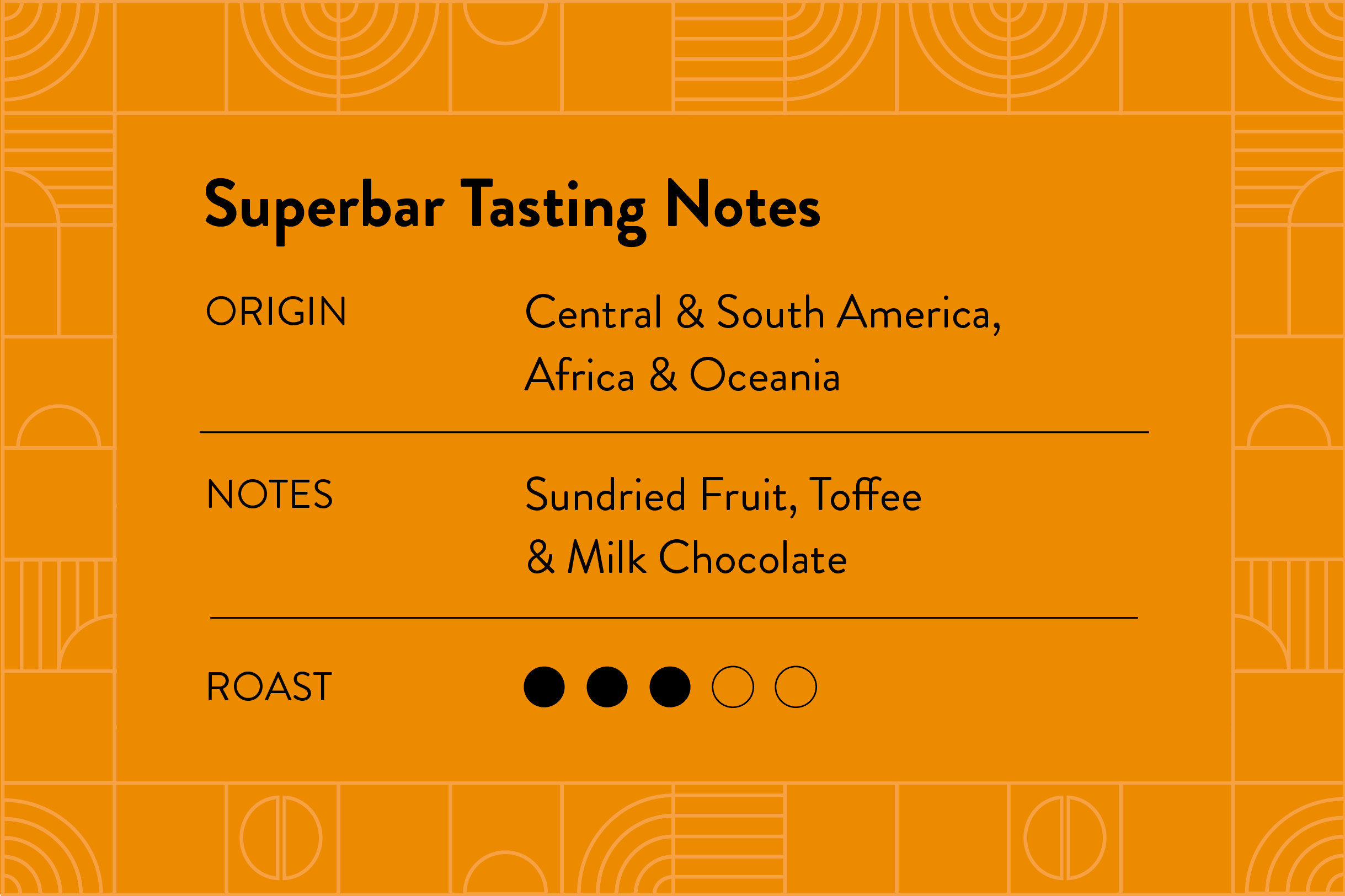 Superbar tasting card